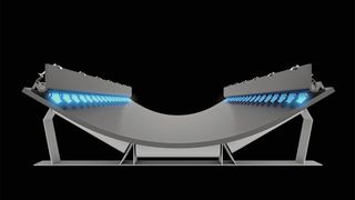 Das Wirkprinzip des „Airscrape“: Die Seitenabdichtung für Fördergurte erzeugt einen Luftsog, der die staubhaltige Luft in Richtung Gurtmitte leitet. Das verhindert wirksam Staubentwicklung und Verschüttungen an Übergabepunkten. (Bild: Scrapetec)