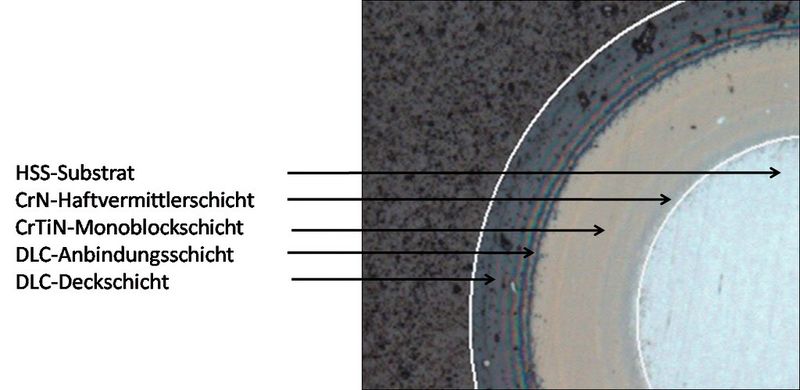 Bild 2: Schichtaufbau anhand eines Kalottenschliffes. (Bild: GFE)