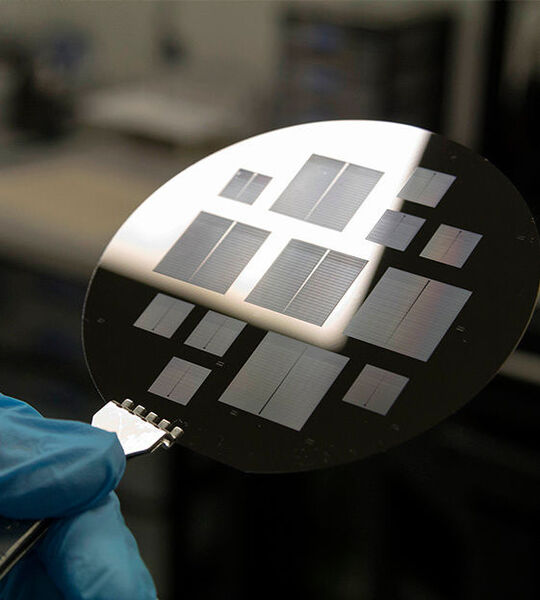 Silicon wafer with microchips worked at the White Room of the UPC (UPC)