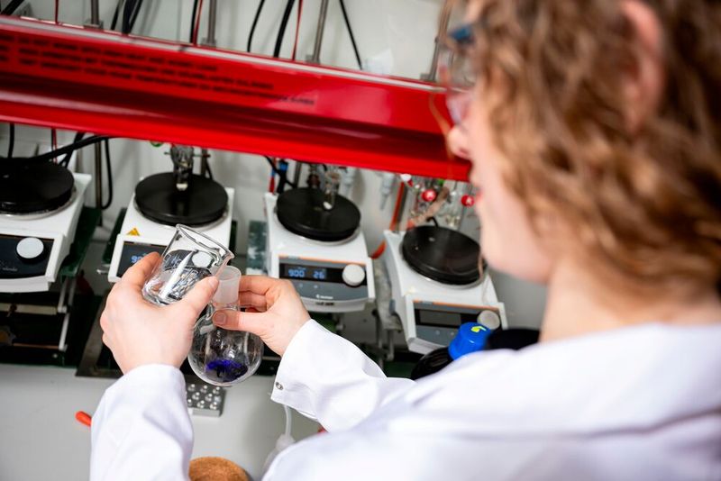 Um erstmalig komplett biobasiertes PBS zu erhalten, braucht es eine Spezialchemikalie. Die Forschenden arbeiten an einer neuartigen Technologie. (Bild: Universität Oldenburg)