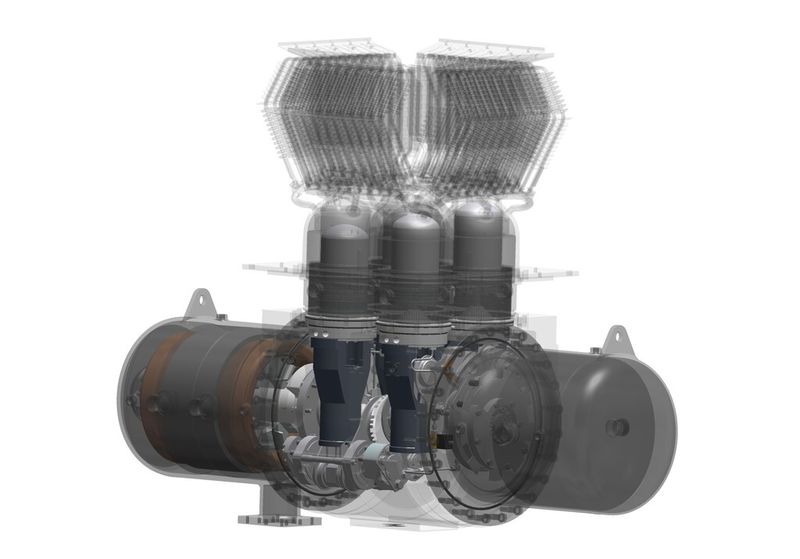 Das Stirling-BHKW ist von der Firma WUDAG erfolgreich auf der zentralen Kläranlage Niederfrohna (Sachsen) in Betrieb genommen worden. Der 35 kWe SD4-E Motor ist speziell für feste Biobrennstoffe entwickelt worden. Der Motor ist hermetisch abgeschlossen und verfügt über einen patentierten Jochmechanismus. (Bild: WUDAG)