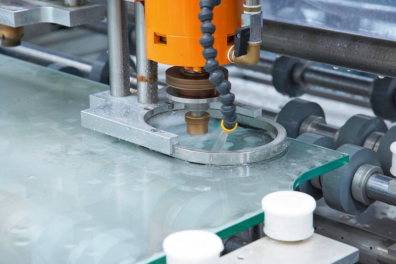 Bild 2: Der kombinierte Bohrspindelantrieb (orange) ist gegen den aggressiven Glasstaub geschützt, der beim Bohren entsteht. (Bild: Benteler Maschinenbau)