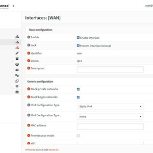 Die Interface-Konfiguration definiert Aktivierung, IPv4-Modus und grundlegende Netzwerkeinstellungen für das WAN-Interface.(Bild:  Joos)
