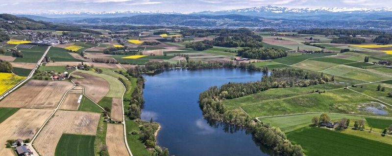 Luftaufnahme des Hüttwilersees im Kanton Thurgau. Die Sedimente in diesem und zwei weiteren Seen gewähren Einblicke in die Pflanzenvielfalt seit der Jungsteinzeit. (Bild:  Thomas Stadler, Zürich)