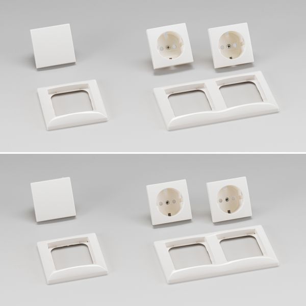 Eine Auszeichnung hat das (Licht-) Schalterprogramm „Busch-balance SI“ erhalten – Die „Anlehnung“ an das Busch-Jaeger Original von ABB (Original, oben) ist eindeutig gewollt. Nicht nur Design und technische Details der „Busch-balance SI“ Serie sind von der Handelshaus Klein GmbH aus Trostberg (Fälschung, unten) fast identisch übernommen. Beworben wird die Nachahmung zudem mit „Das Schalterprogramm BBwhite, passend zu Busch-Jäger Balance Si [sic] in Alpinweiß RAL9010, bietet eine kostengünstige Option“. Busch-Jaeger geht gerichtlich dagegen vor. Darüber hinaus hebt Handelshaus Klein in der Beschreibung seiner Nachahmung hervor, dass „die ballige Oberfläche einzigartige Designakzente ermöglicht“. Tatsächlich haben zumindest die namhaften Originalhersteller alle ihr eigenes, einzigartiges Design. Und wer ein passendes Schalterprogramm sucht, wird schnell feststellen, wie vielfältig die Auswahl ist und wie unterschiedlich das Ambiente, das Schalter einem Raum verleihen können.  (Bild: Aktion Plagiarius e.V.)