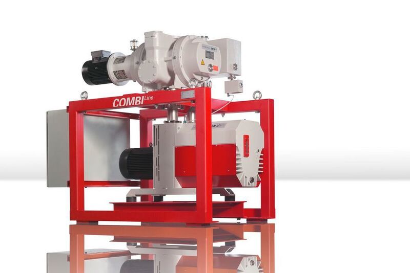 Roots pumping stations are used in low and medium vacuum environments and offer high pumping speeds, especially in the transitional range. CombiLine stands for a broad range of Roots pumping stations that feature different backing pumps, pumping speeds and accessories. (Pfeiffer Vacuum)