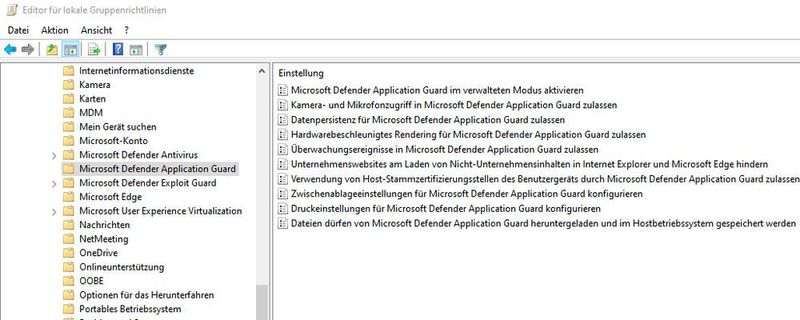 Konfigurieren von Microsoft Defender Application Guard in Gruppenrichtlinien. (Joos)
