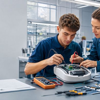 Der Ausbildungsweg in die Medizintechnik führt häufig über Elektronik, Mechatronik, Informatik oder spezialisierte Handwerksberufe. (Bild: Guido Deußing / KI-generierte Illustration)