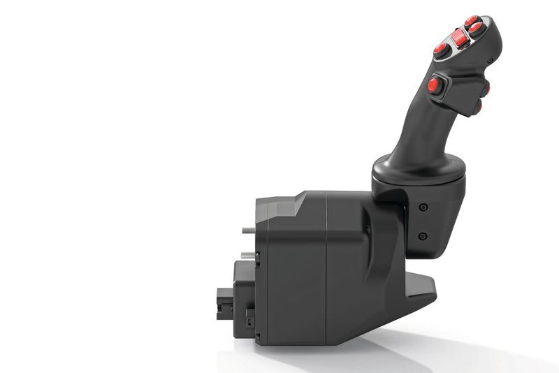 Lenkjoystick LPR-2515 von FSG zum Steuern von Fahrzeugen aller Größen – das innovative Bediengerät kann das klassische Lenkrad ersetzen und eröffnet damit Fahrzeugkonstrukteuren neue Möglichkeiten. (Bild: FSG Fernsteuergeräte)