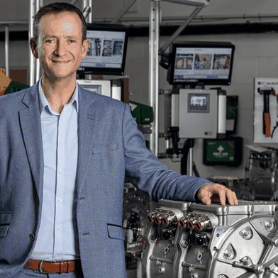 AEM boss James Widmer with the SSRD engine. (Image:Advanced Electric Machines)