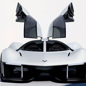 Wie es sich für ein Sportwagen-Konzept gehört, gibt es spektakulär öffnende Flügeltüren.(Bild:  General Motors)