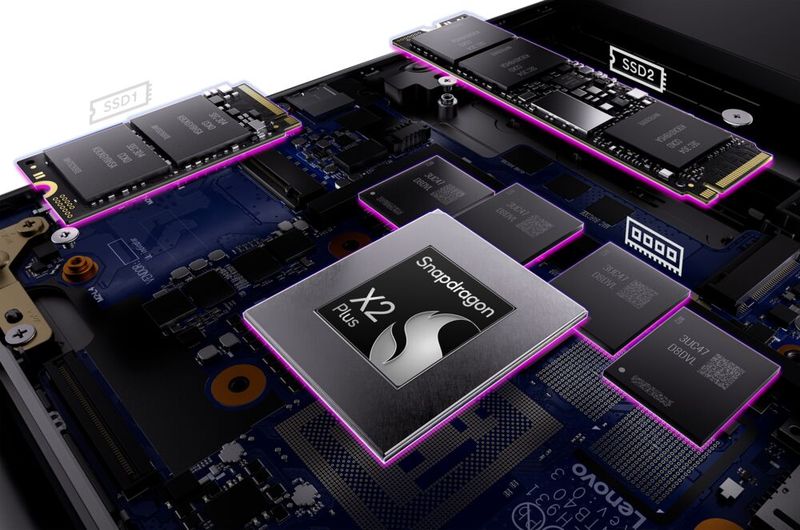Angetrieben wird das 1,3 kg leichte Notebook von Qualcomms ARM-Prozessor Snapdragon X2 Plus mit 80-TOPS-NPU. (Bild: Lenovo)