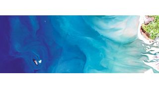 Satellitenbild der Nordsee. Zu erkennen ist der Eintrag von Sedimenten und eine Algenblüte.  (ESA/HZG/KOF)