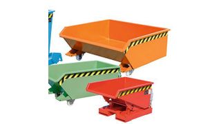 Minikipper und 4A, der bisher einzige Kippbehälter für Gabelstapler mit vier automatischen Eigenschaften. (Bauer)