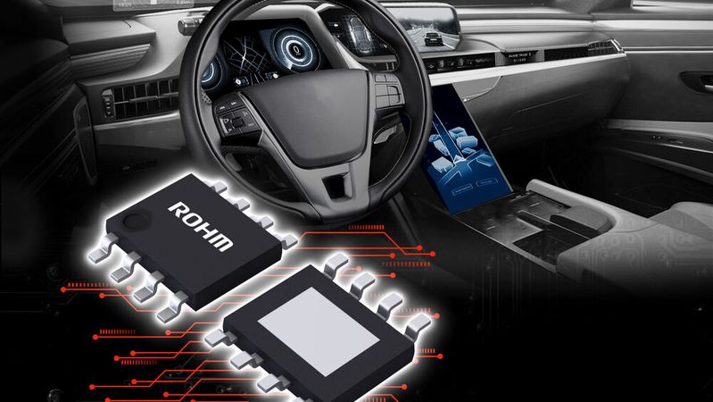 Rohm's new BD9xxM5-C series ensures stable output voltages in automotive applications with significant load fluctuations and high input voltage.(Image: Rohm)