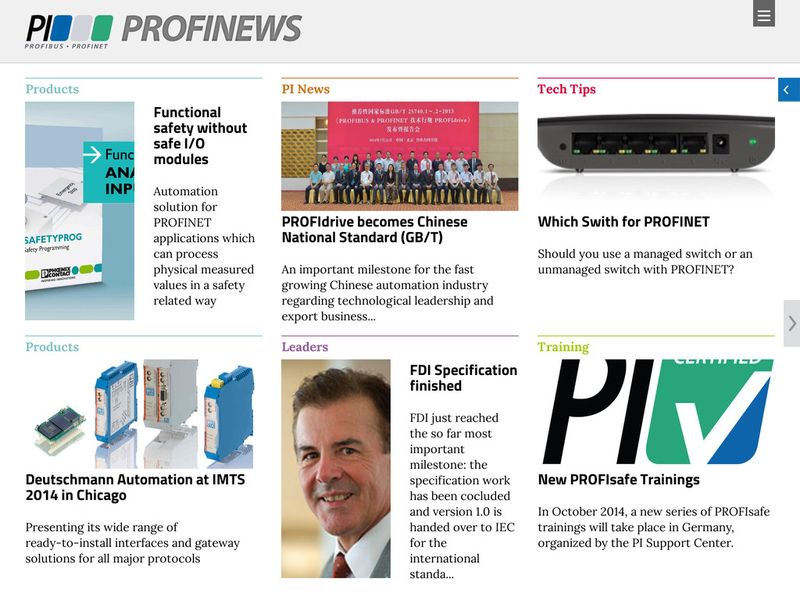 Die Profinews-App bietet umfangreiche Informationen über diverse Bereiche der PI-Technologien, wie aktuelle Projekte, internationale Aktivitäten oder anstehende Events. ( Profibus)