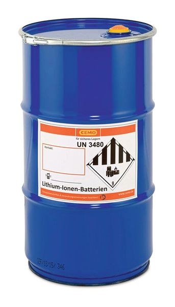 Bild 3: Alt-Akkus einfach in die Tonne werfen, die 60 l Akku-Sicherheitstonne eignet sich ideal für beschädigte kleine Akkus als sichere Lagerungsstelle.   (Bild: CEMO)