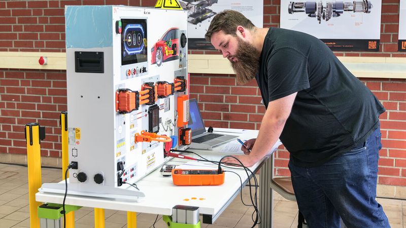 Oliver Munckwitz aus Mecklenburg-Vorpommern arbeitet hier an der Hochvoltaufgabe, die die Teilnehmer in englischer Sprache lösen mussten. (Bild: Schmidt - VCG)