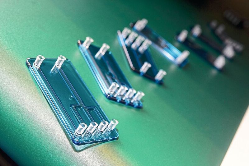 Lab-on-a-Chip-Technologie: In ausgeformten Mikrofluidkanälen werden die zu analysierende und die Analyseflüssigkeit zusammengebracht, um zum Beispiel qualitative Aussagen über unterschiedliche Blutbestandteile zu erhalten. (Arburg)