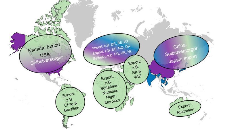Wo muss Wasserstoff importiert werden, wer kann exportieren? Mit Blick auf die globalen Handelsrouten kristallisieren sich bei Wasserstoff einige Schwerpunkte heraus.(Bild:  Hydo Hub)