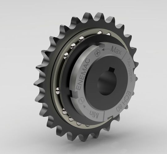 Die kurz bauende Sicherheitskupplung Typ ECH für Kettenantriebe.(Bild:  Enemac GmbH)