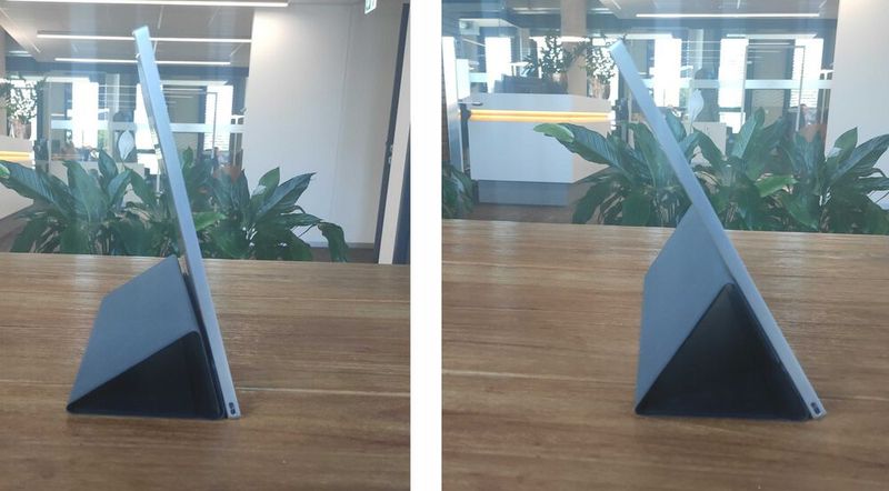 Das Cover dient als Aufsteller für das Display. Allerdings sind nur zwei Aufstellwinkel möglich. (Bild: Vogel IT-Medien)