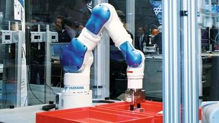 Ein Sieben-Achs-Roboter Motoman SIA10F von Yaskawa verdeutlicht die Möglichkeiten der Open-Source-Software ROS im Robotikbereich. (Bild: Yaskawa)