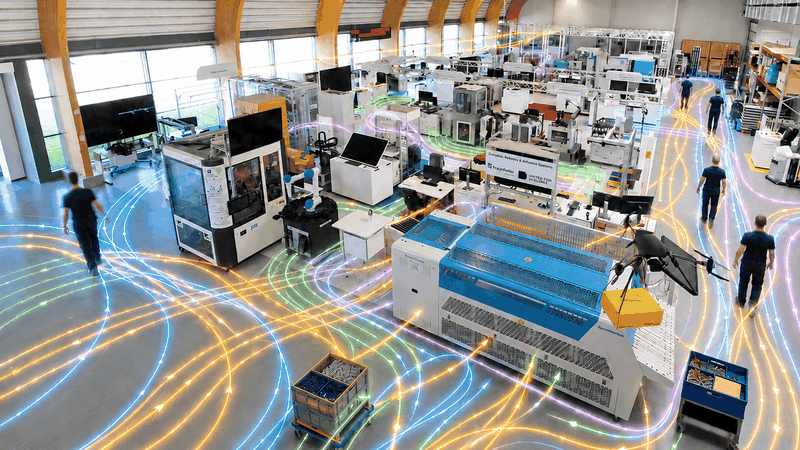 Eine KI-basierte Echtzeitlokalisierung mit dem offenen Ortungsstandard omlox ermöglicht es, Personen-, Material- und Prozessflüsse in Produktions- und Logistikumgebungen sichtbar zu machen und so deren Optimierung in industriellen Abläufen zu vereinfachen.(Bild:  Fraunhofer IOSB-INA; Bearbeitung: Imago Technologies)