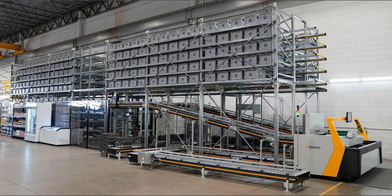 Dematic bietet bereits Micro-Fulfillment-Lösungen für den Omni-Channel-Vertrieb in kompakter Bauweise an, mit denen sich Aufträge innerhalb einer Stunde vollautomatisch zusammenstellen lassen und die zum Beispiel an die Rückseite eines Einzelhandelsgeschäfts passen.  (Bild: Dematic)