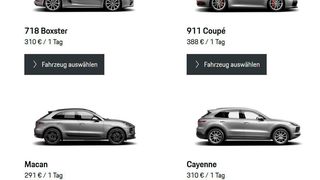 Wer einen Porsche für einen Tag mieten will, muss dafür beispielsweise im Porsche Zentrum Hamburg mit einem Preis von mindestens 291 Euro rechnen. (Bild: Screenshot Porsche Drive)
