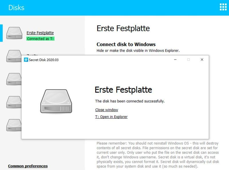 Erfolgreich eingebundenes Laufwerk. (Joos/Secret Disk (Screenshot))