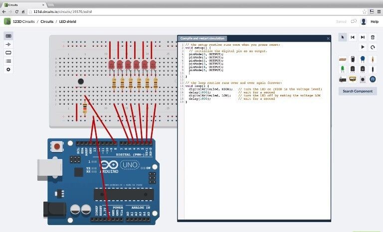 123D circuits.io: Programmierung des Arduino (123D circuits.io)