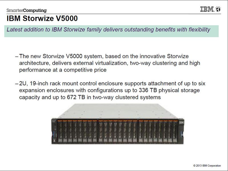 Abbildung 8: ... aber noch vergleichsweise selten nachgefragt. Die meisten Kunden bevorzugten ein solche Speichermöglichkeit, sagt Ingolf Wittmann, Technical Director STG/SWG Europe bei IBM. Storewise v5000 ist kleiner als die Variante 7000 und größer als v3700. (Bild: IBM)