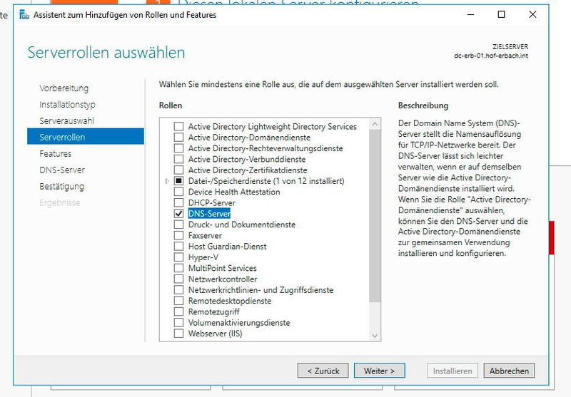 Abbildungen 3: Der DNS-Dienst wird über den Server-Manager installiert. (Joos / Microsoft)
