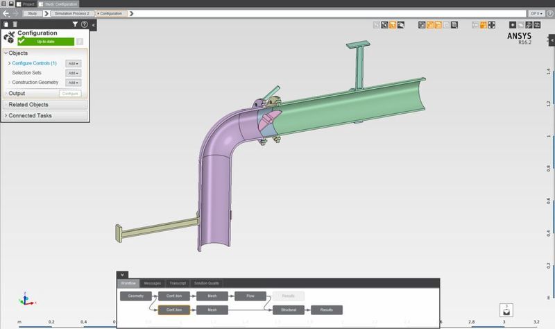 Das zweite Beispiel, das ich angeleitet durchführen durfte, war die Simulation eines Fluids in einem Rohrbogen mit Drosselklappe. Das Bild zeigt die importierte Geometrie. (Bild: Cadfem)