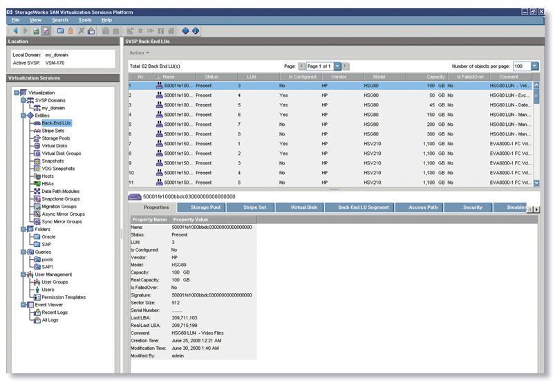 Die BackEnd LUs dienen zur Verwaltung des logischen Speichers. Unter den Properties sind deren allgemeine Attribute einzusehen. (Archiv: Vogel Business Media)