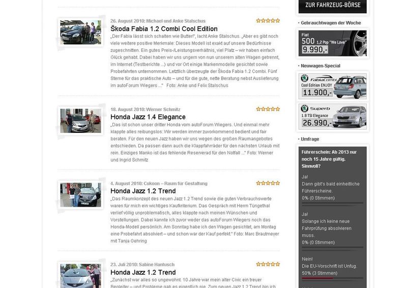 Auf den Internetseiten des Autoforums Wiegers haben die Kunden die Möglichkeit, das Autohaus zu bewerten. (Archiv: Vogel Business Media)