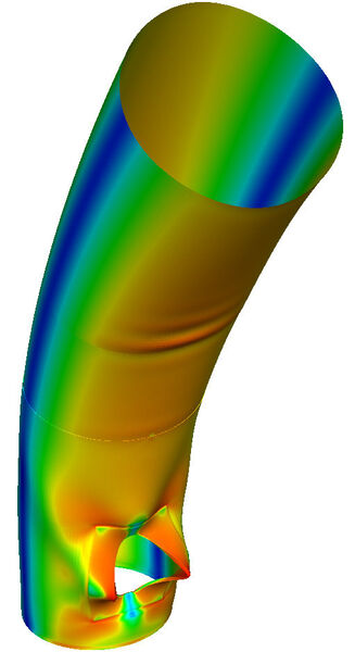 Zu den Analysen gehört auch die Simulation von Vibrationen, nichtlinearem Verformungs- und Spannungsverhalten, Materialbruch und -versagen sowie Fluid-Struktur-Interaktionen, d.h. Wechselwirkungen zwischen der Windturbinenstruktur und den die Windturbine umgebenden Luftströmungen. (Bild: Dassault Systèmes)
