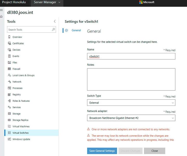 Virtuelle Switches und andere Systemeinstellungen lassen sich ebenfalls vornehmen. (Joos / Microsoft)