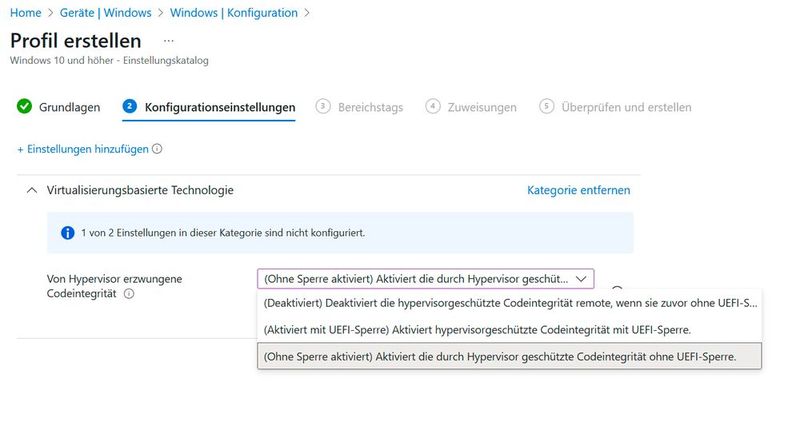 Konfigurieren der Aktivierung von VBS in Windows 11 über eine Intune-Richtlinie. (Bild: Joos)