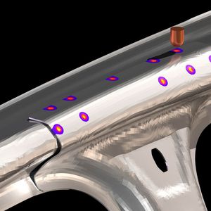 Das Bild zeigt die Peaktemperatur beim Widerstandspunktschweissen an einer B-Säule.