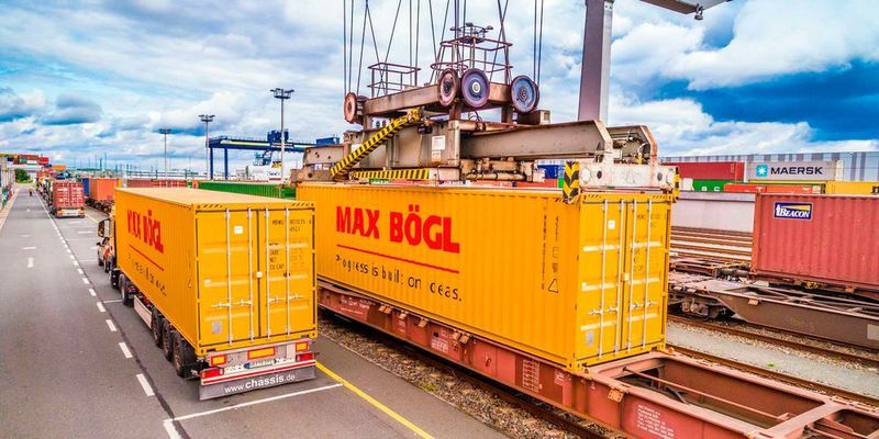 Verladung auf den Güterzug am Güterbahnhof Nürnberg. (Max Bögl)