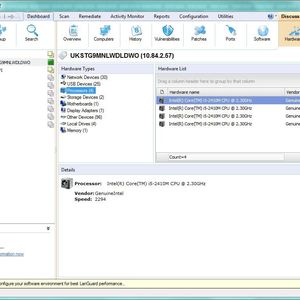 Auf den erkannten Computern wird die installierte Hardware sowie Hersteller und Seriennummern erfasst. Darüber hinaus erhalten Administratoren Informationen über den Festplattenspeicherplatz und installierte Netzwerkadapter.