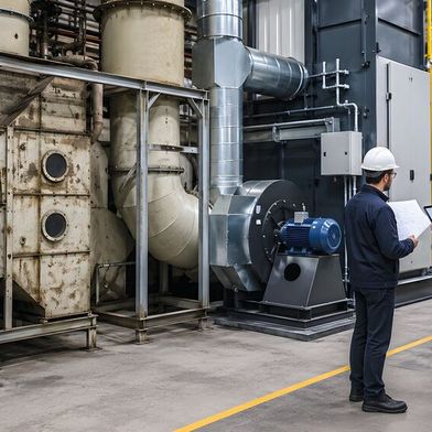 Wie können Industrieunternehmen ihre Ablufttechnik an steigende Energiepreise, strengere Umweltauflagen und veränderte Produktionsbedingungen anpassen, ohne hohe Investitionen in komplette Neuanlagen tätigen zu müssen?  (Bild: OpenAI)
