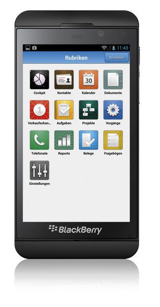 Die Funktionen und Optionen von CAS GenesisWorld lassen sich auf dem Blackberry anzeigen. (Bild: CAS Software)