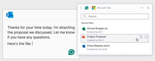 „App Action“-Integration in „Microsoft 365“(Bild:  Grammerly)