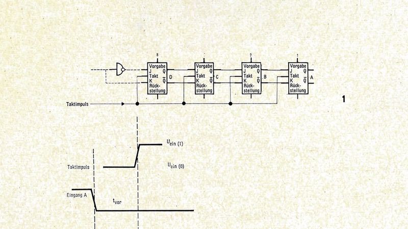 J-K-Flipflop: Funktionsprinzip eines vierstufigen Schieberegisters.(Bild:  Texas lnstruments, Tom Burgess)
