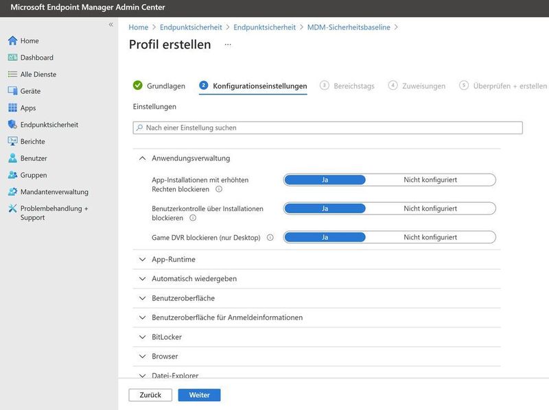 Profile sind die Basis für Konfigurationseinstellungen und Richtlinien. (Microsoft / Joos)
