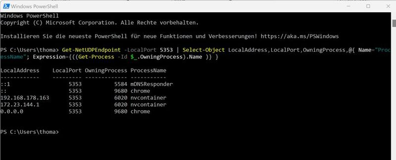 In der PowerShell lassen sich auch Scans nach offenen Ports im Netzwerk durchführen. (Bild: Joos)