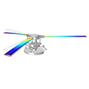 Dieses Modell eines Taumelscheiben-Mechanismus wurde mit dem Multibody Dynamics Modul entwickelt.